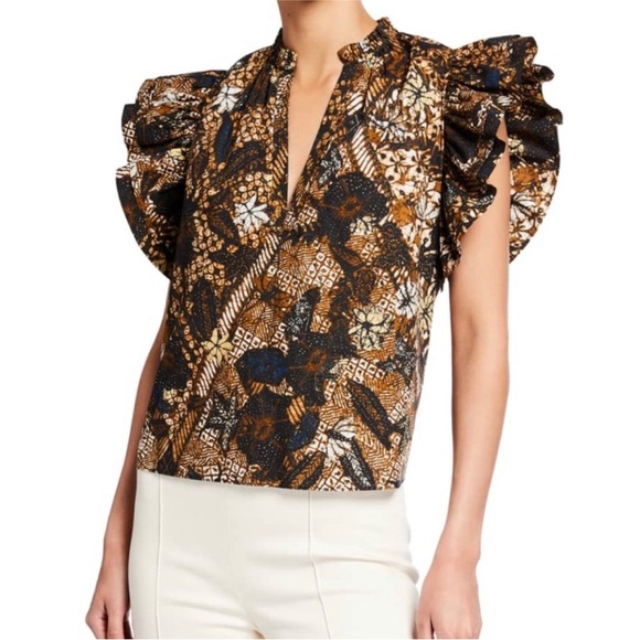 Ulla Johnson Elena Flutter Sleeve Top‎ Size 6 Cotton Poplin Ruffle Split Neck - Picture 14 of 14